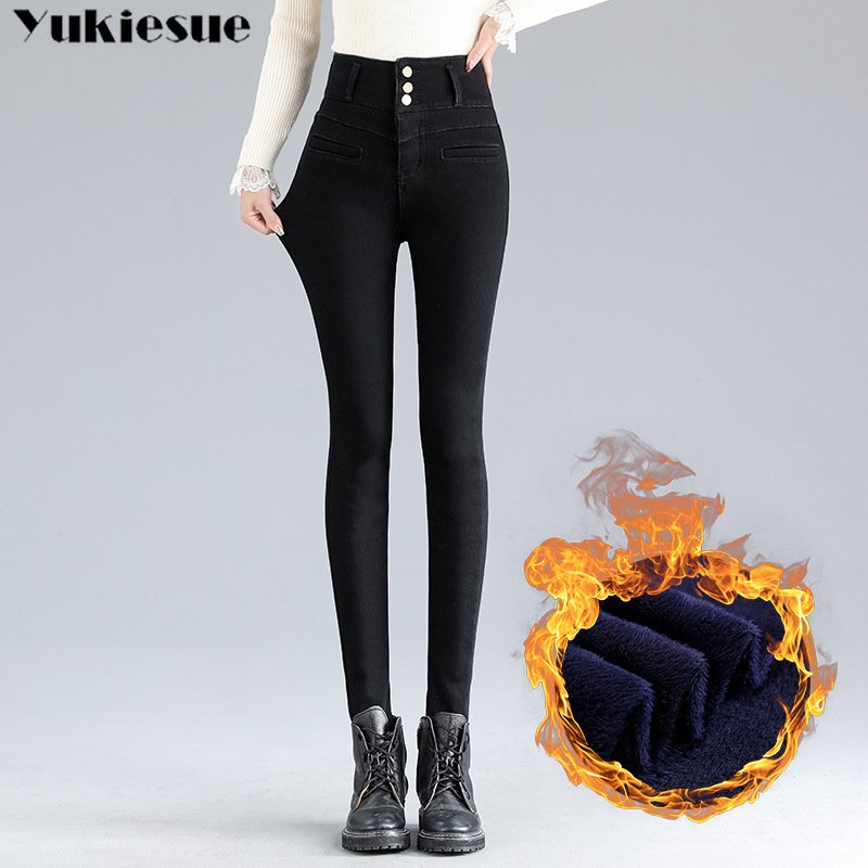 2021 Women Winter Fleece Jeans New Solid Warm Thicken Denim Pencil Pants Fashion Skinny Jean Pants Sexy Slim Trousers plus size 3 2021 Women Winter Fleece Jeans New Solid Warm Thicken Denim Pencil Pants Fashion Skinny Jean Pants Sexy Slim Trousers plus size 3
