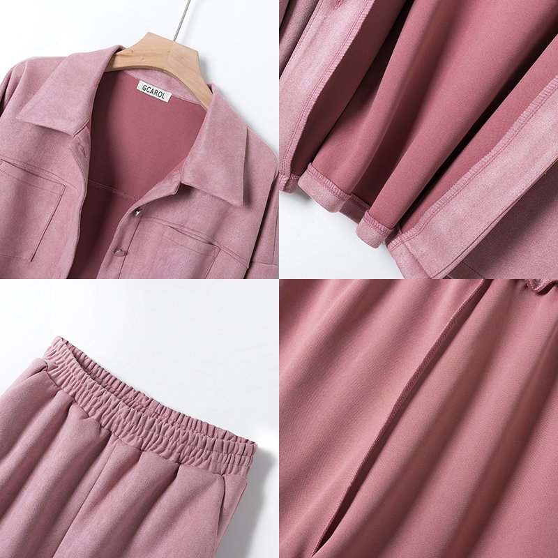 GCAROL Women tracksuits Velvet Jacket And Pants Drop Shoulder Oversized Coat Single-Breasted Elastic Waist Overalls Cargo M,L 6 GCAROL Women tracksuits Velvet Jacket And Pants Drop Shoulder Oversized Coat Single-Breasted Elastic Waist Overalls Cargo M,L 6